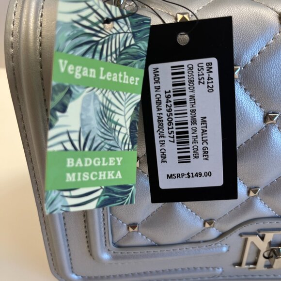 Badgley Mischka - Designer - Quilted Studded Silver Crossbody Bag - NWT - Picture 8 of 10